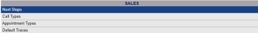 Sales section of the Sales and Catering Configuration menu with Next Steps command selected